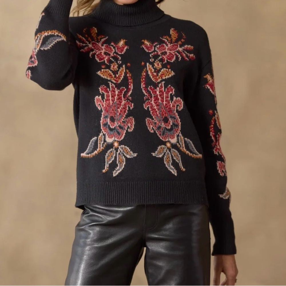 Sundance floral knit turtle neck sweater.